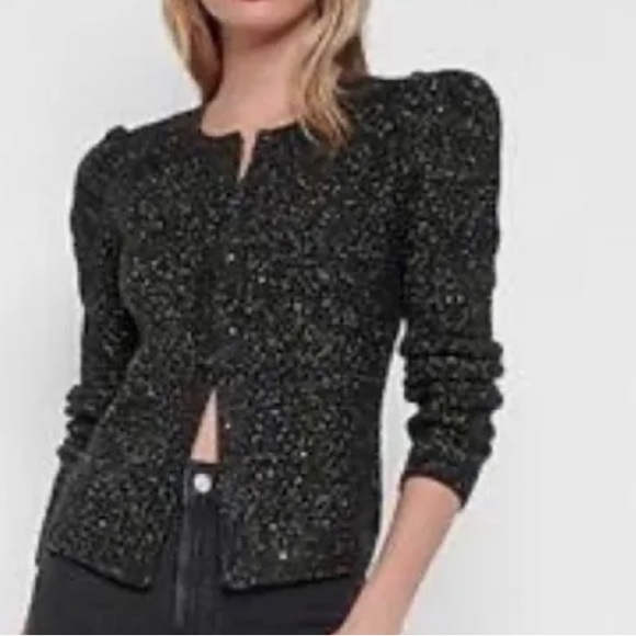 EXPRESS Womens Black & Gold Cardigan in Large - Picture 2 of 9